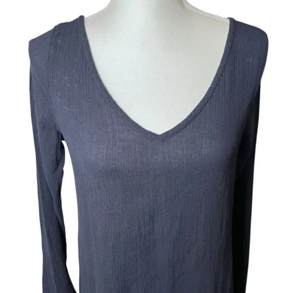 J.Crew Navy Blue‎ Cotton Gauze V-Neck Tunic Top Open Tie Back Small Beachy NWT